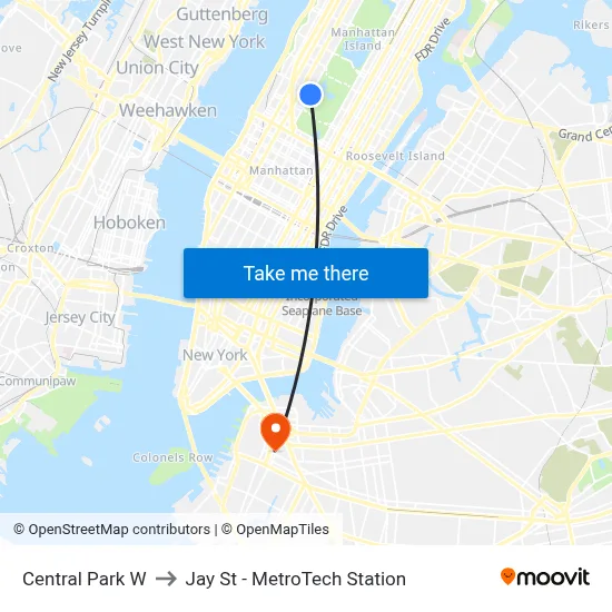 Central Park W to Jay St - MetroTech Station map