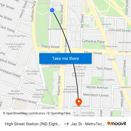 High Street Station (IND Eighth Avenue Line) to Jay St - MetroTech Station map