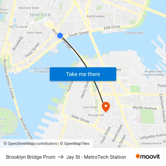 Brooklyn Bridge Prom to Jay St - MetroTech Station map