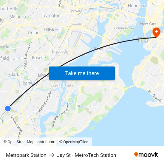 Metropark Station to Jay St - MetroTech Station map