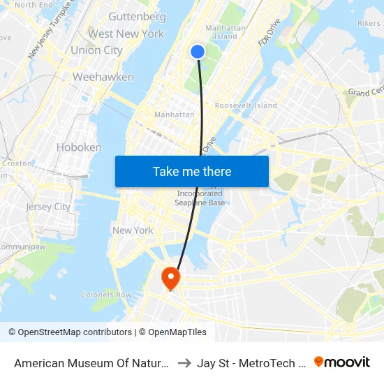 American Museum Of Natural History to Jay St - MetroTech Station map