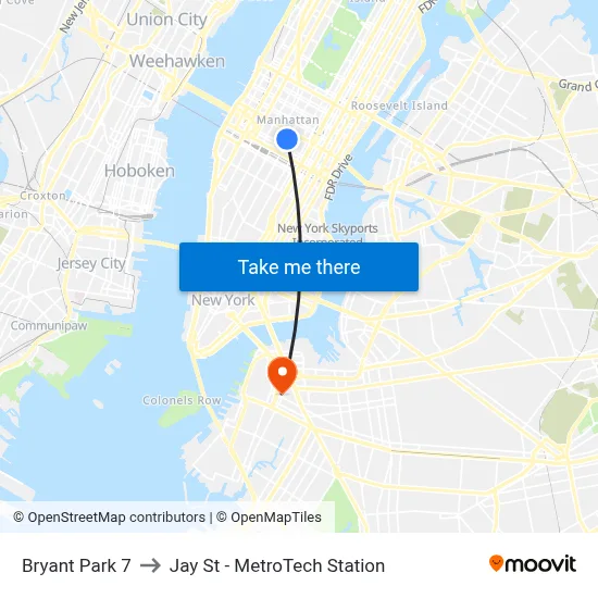 Bryant Park 7 to Jay St - MetroTech Station map