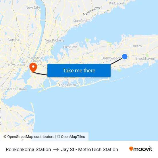 Ronkonkoma Station to Jay St - MetroTech Station map