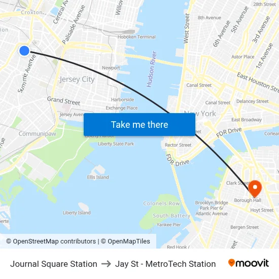 Journal Square Station to Jay St - MetroTech Station map