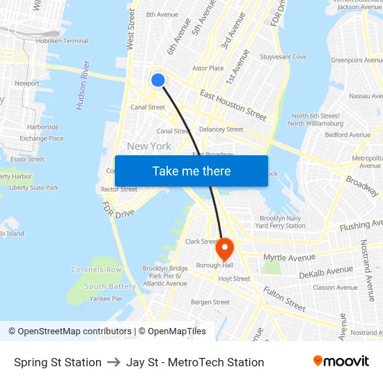 Spring St Station to Jay St - MetroTech Station map