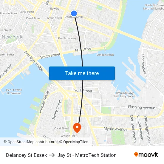 Delancey St Essex, New York, NY 10002 to Jay St - MetroTech Station map