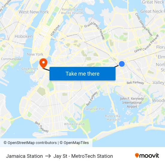 Jamaica Station to Jay St - MetroTech Station map
