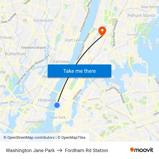 Washington Jane Park to Fordham Rd Station map