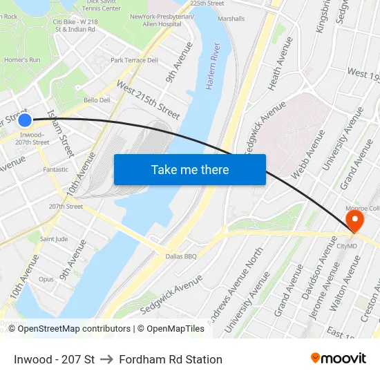 Inwood - 207 St to Fordham Rd Station map