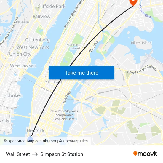 Wall Street to Simpson St Station map