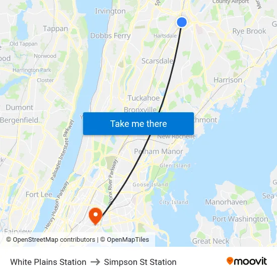 White Plains Station to Simpson St Station map