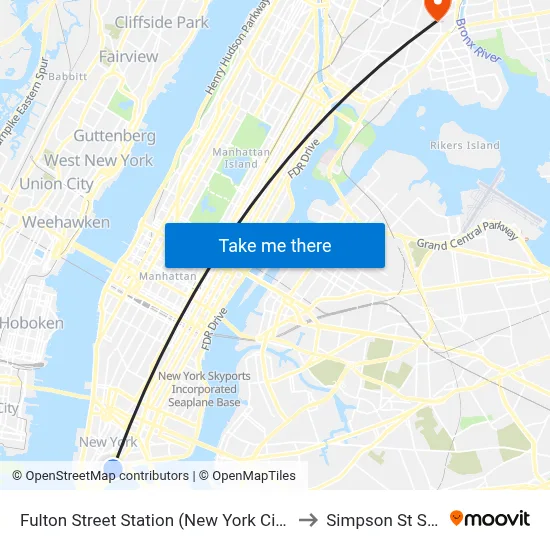 Fulton Street Station (New York City Subway) to Simpson St Station map