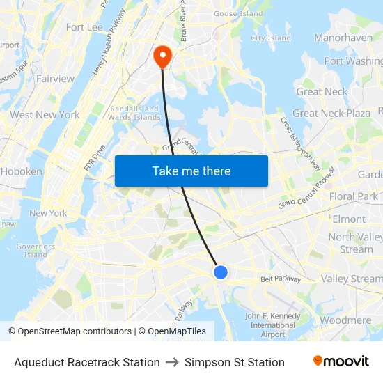 Aqueduct Racetrack Station to Simpson St Station map