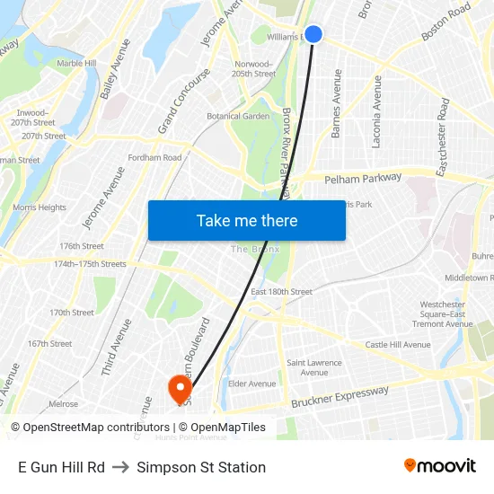 E Gun Hill Rd, Bronx (New York City), NY 10467 to Simpson St Station map