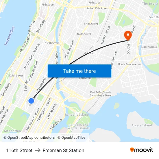 116th Street to Freeman St Station map