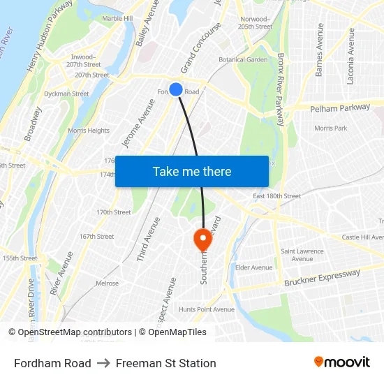 Fordham Road to Freeman St Station map