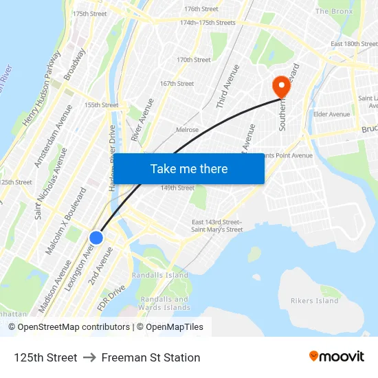 125th Street to Freeman St Station map