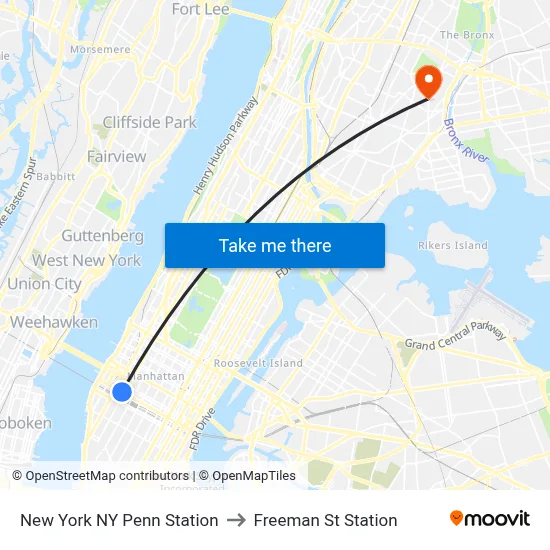 New York NY Penn Station to Freeman St Station map