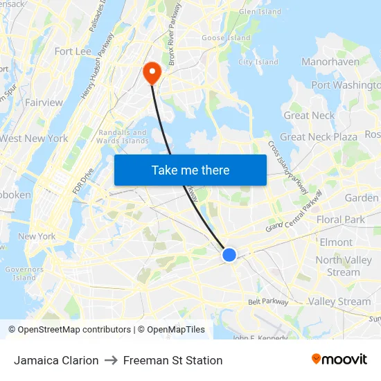 Jamaica Clarion to Freeman St Station map