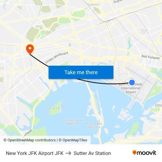 New York JFK Airport JFK to Sutter Av Station map