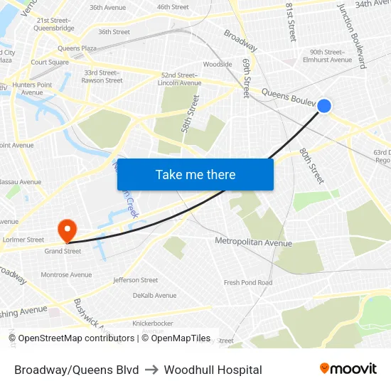 Broadway/Queens Blvd to Woodhull Hospital map