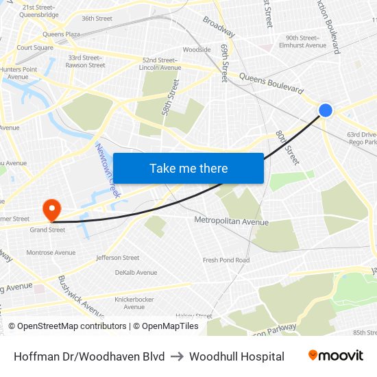 Hoffman Dr/Woodhaven Blvd to Woodhull Hospital map