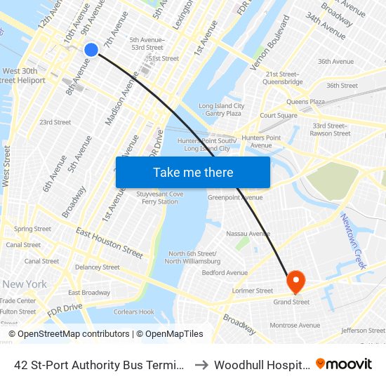 42 St-Port Authority Bus Terminal to Woodhull Hospital map