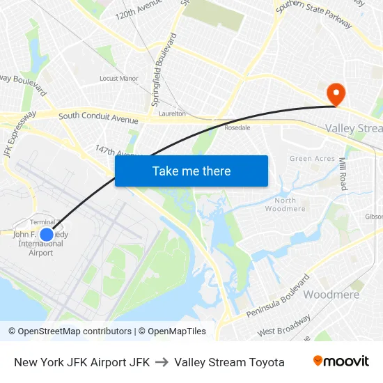 New York JFK Airport JFK to Valley Stream Toyota map