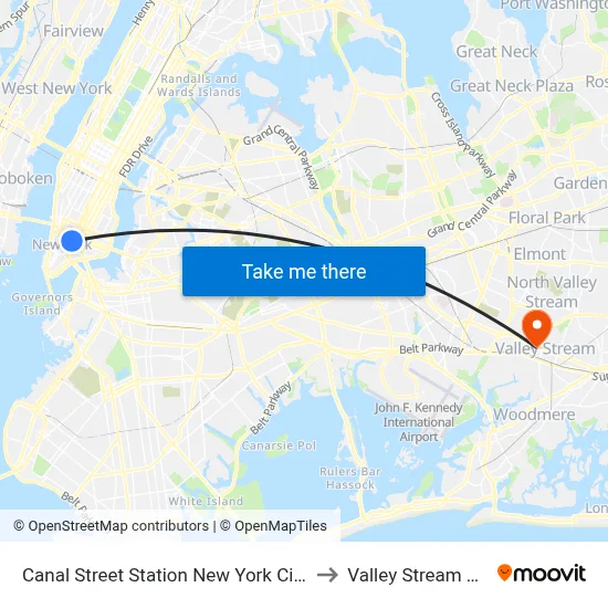 Canal Street Station New York City Subway to Valley Stream Toyota map