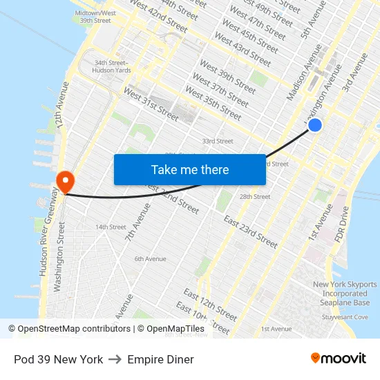 Pod 39 New York to Empire Diner map