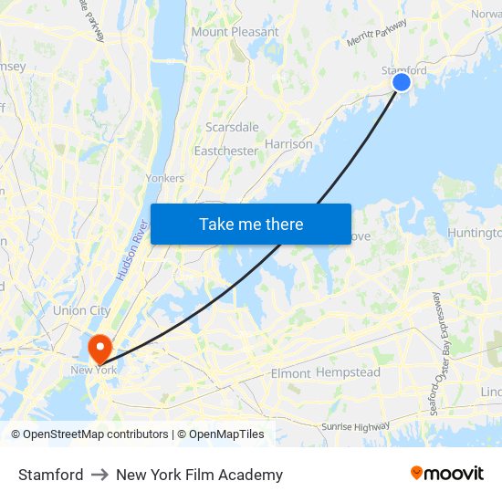 Stamford to New York Film Academy map