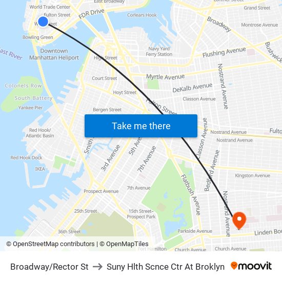 Broadway/Rector St to Suny Hlth Scnce Ctr At Broklyn map