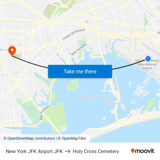 New York JFK Airport JFK to Holy Cross Cemetery map