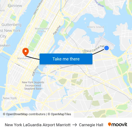 New York LaGuardia Airport Marriott to Carnegie Hall map