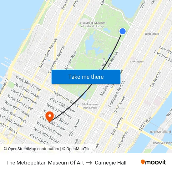 The Metropolitan Museum Of Art to Carnegie Hall map