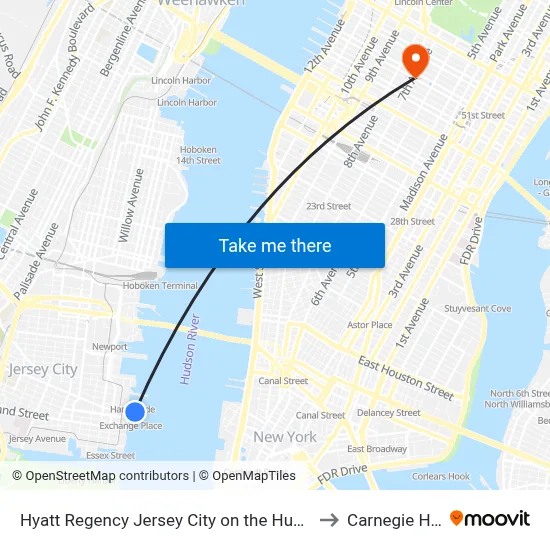 Hyatt Regency Jersey City on the Hudson to Carnegie Hall map