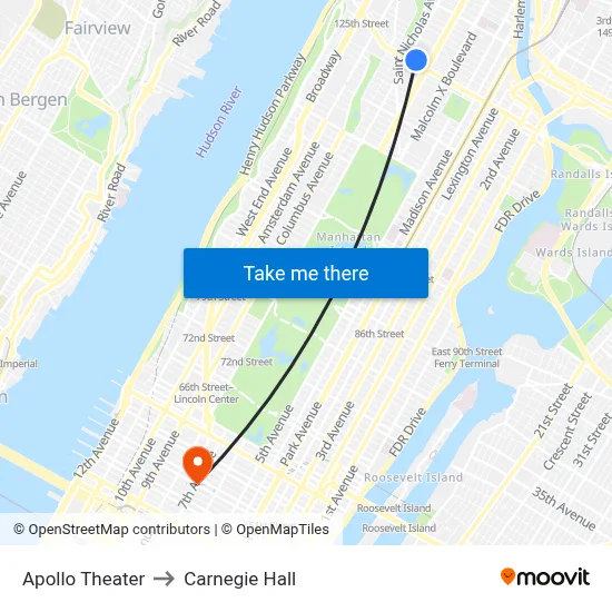Apollo Theater to Carnegie Hall map