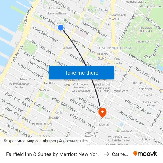 Fairfield Inn & Suites by Marriott New York Manhattan/Central Park to Carnegie Hall map