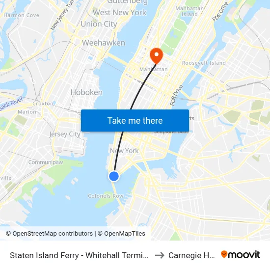 Staten Island Ferry - Whitehall Terminal to Carnegie Hall map