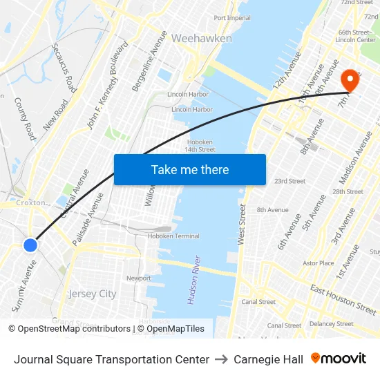 Journal Square Transportation Center to Carnegie Hall map
