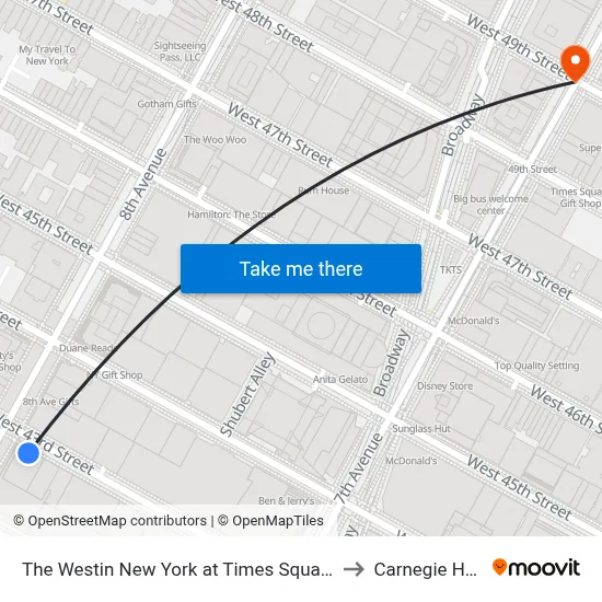 The Westin New York at Times Square to Carnegie Hall map