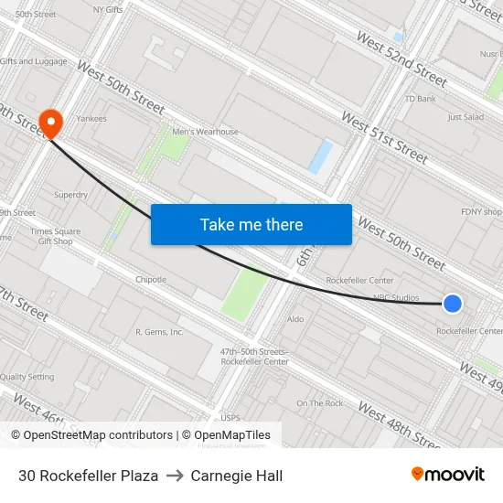 30 Rockefeller Plaza to Carnegie Hall map