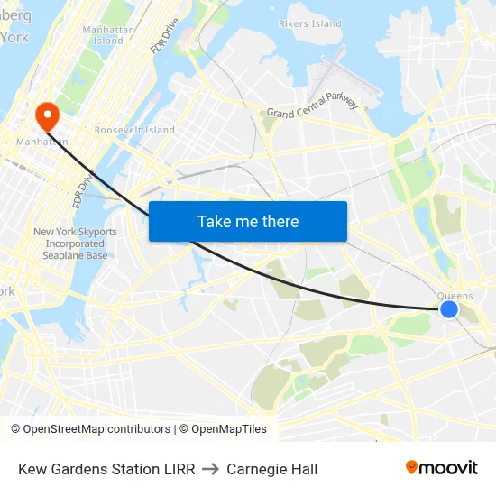 Kew Gardens Station LIRR to Carnegie Hall map