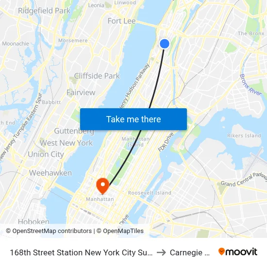 168th Street Station New York City Subway to Carnegie Hall map
