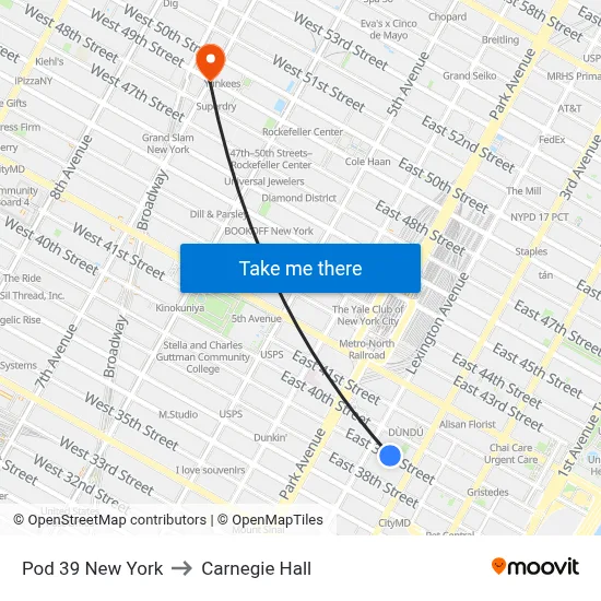 Pod 39 New York to Carnegie Hall map