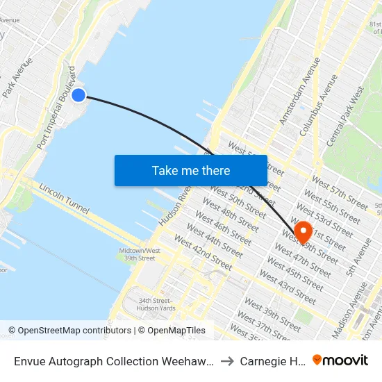 Envue Autograph Collection Weehawken to Carnegie Hall map