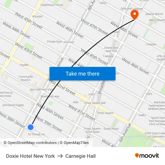Doxie Hotel New York to Carnegie Hall map