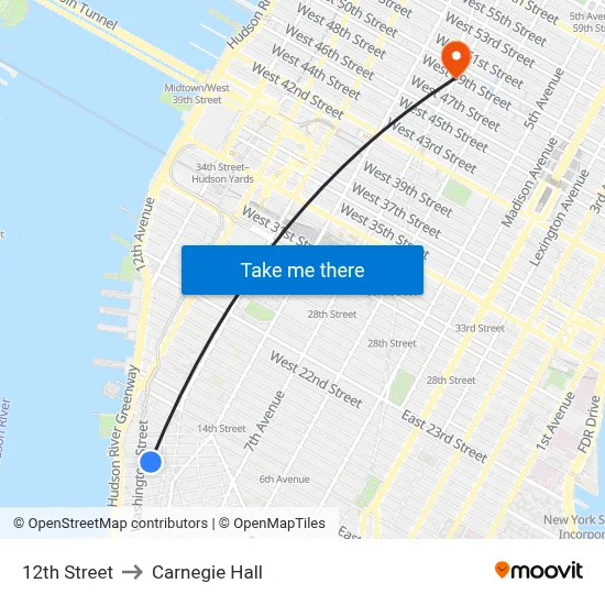 12th Street to Carnegie Hall map