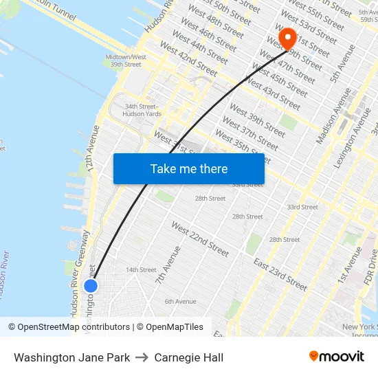 Washington Jane Park to Carnegie Hall map