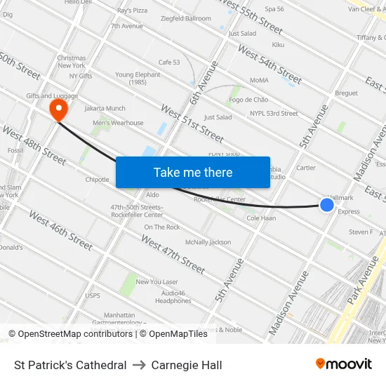 St Patrick's Cathedral to Carnegie Hall map